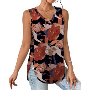 imageXIEERDUO Womens Tank Tops V Neck Eyelet Embroidery Casaul Sleeveless Shirts07khaki Flower
