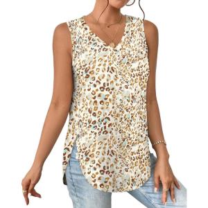 imageXIEERDUO Womens Tank Tops V Neck Eyelet Embroidery Casaul Sleeveless Shirts08leopard Print
