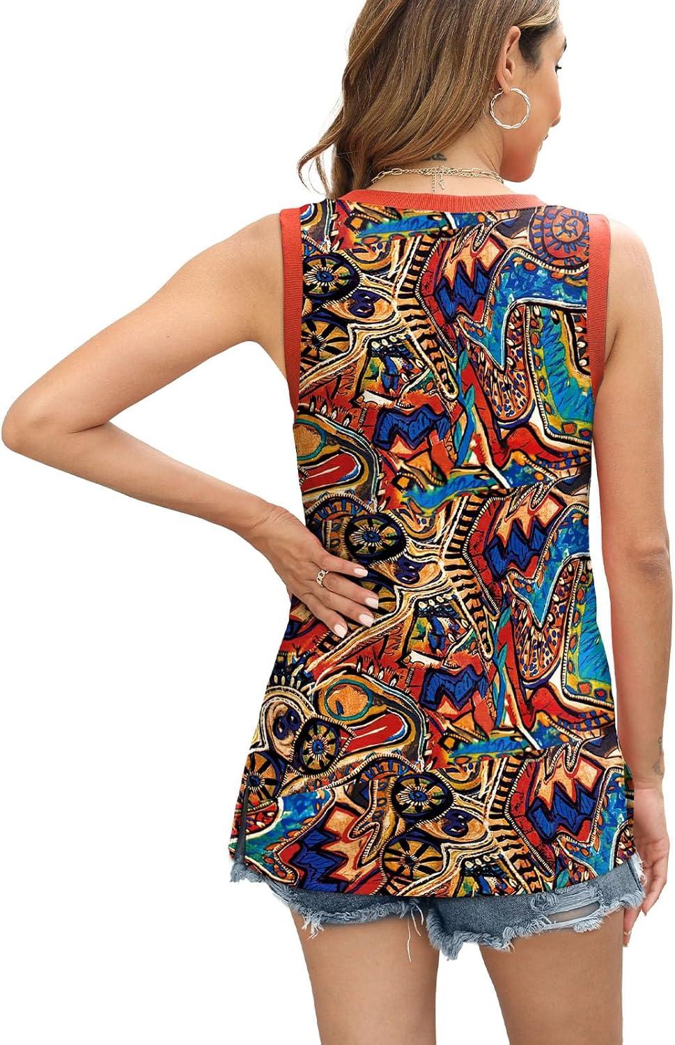 imageWomens Tank Tops Summer V Neck Loose Fit Casual Basic Side Split Sleeveless06multicolor