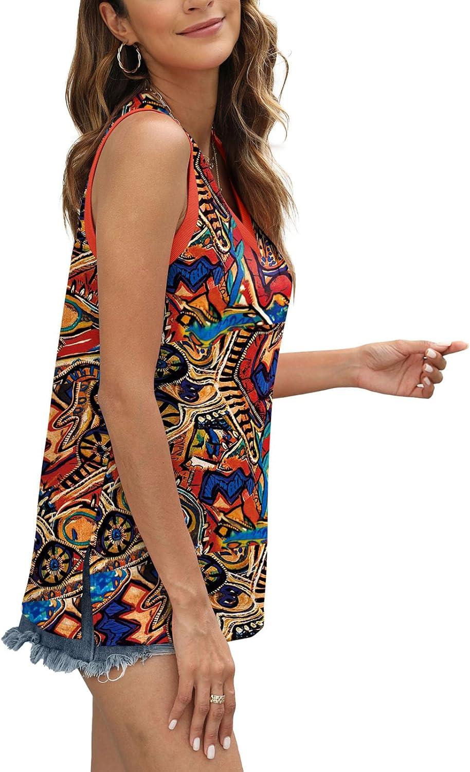imageWomens Tank Tops Summer V Neck Loose Fit Casual Basic Side Split Sleeveless06multicolor