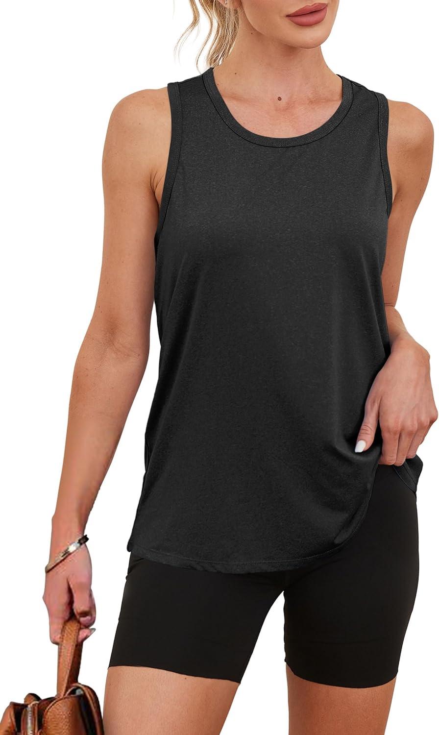 imageWomens Workout Tops Sleeveless Racerback Lightweight Active Tennis Yoga Shirts Athletic Running Tank Top for Women00black