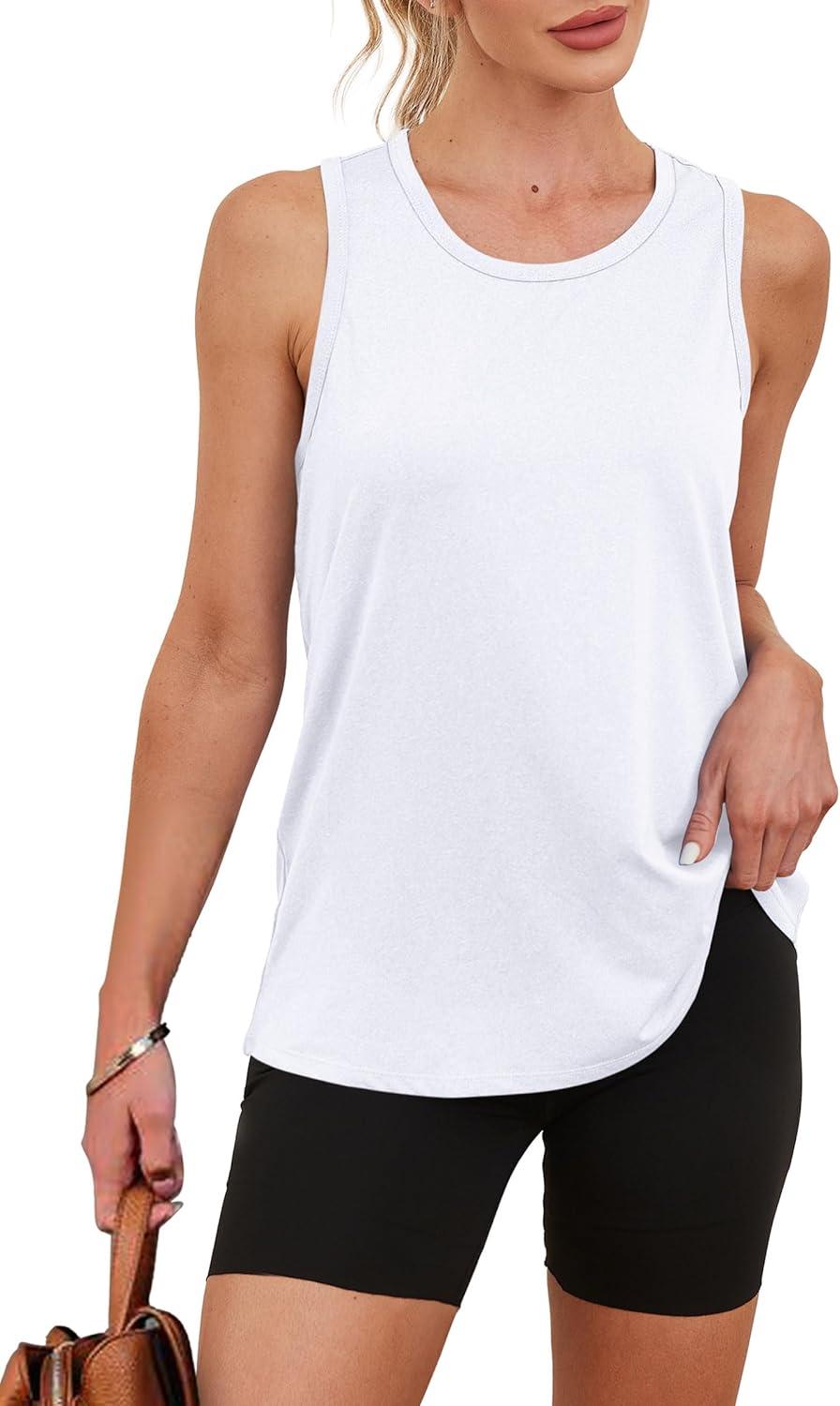 imageWomens Workout Tops Sleeveless Racerback Lightweight Active Tennis Yoga Shirts Athletic Running Tank Top for Women00white