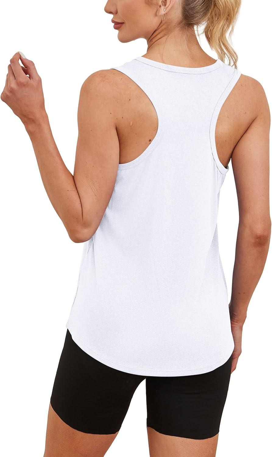 imageWomens Workout Tops Sleeveless Racerback Lightweight Active Tennis Yoga Shirts Athletic Running Tank Top for Women00white
