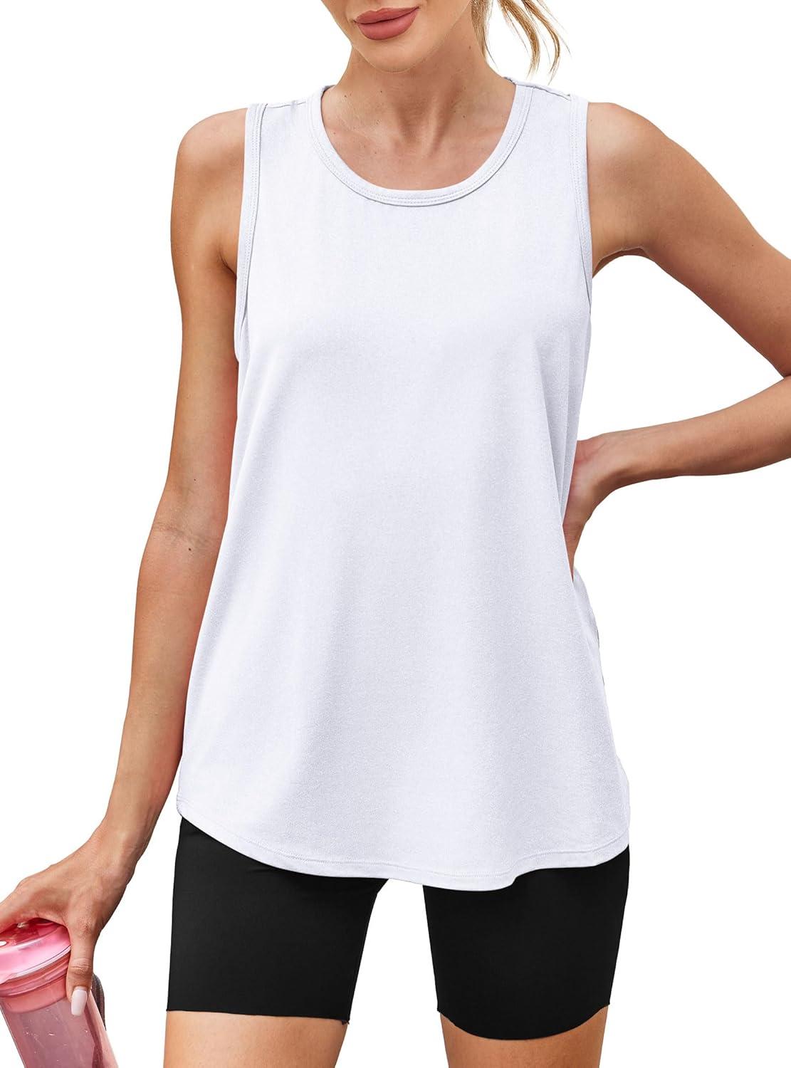 imageWomens Workout Tops Sleeveless Racerback Lightweight Active Tennis Yoga Shirts Athletic Running Tank Top for Women00white