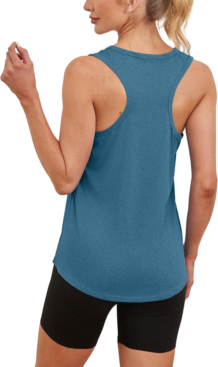 imageWomens Workout Tops Sleeveless Racerback Lightweight Active Tennis Yoga Shirts Athletic Running Tank Top for WomenBlue