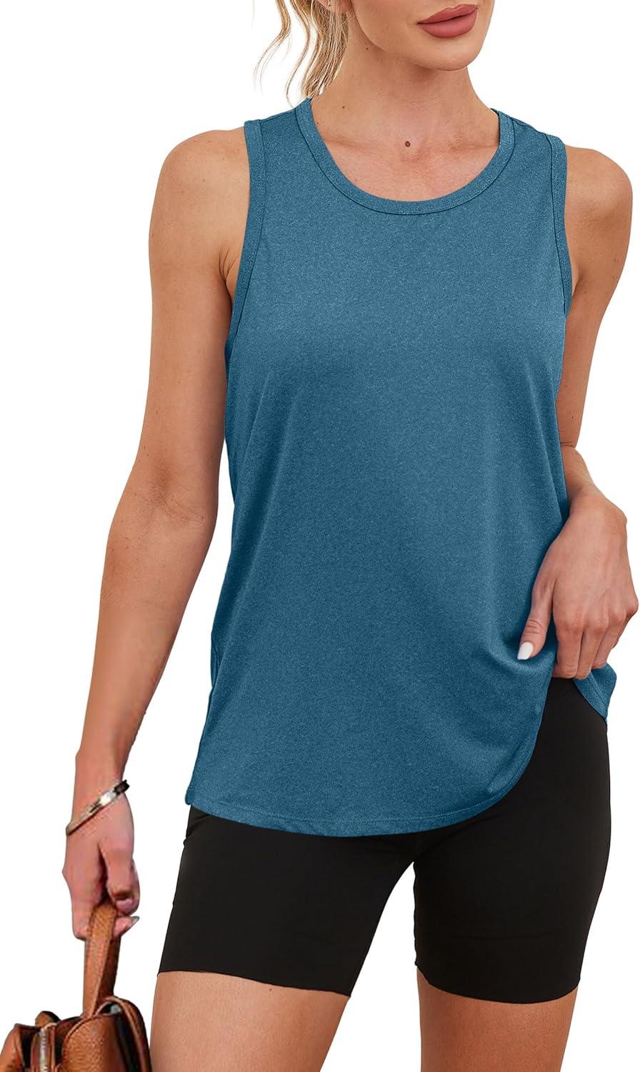 imageWomens Workout Tops Sleeveless Racerback Lightweight Active Tennis Yoga Shirts Athletic Running Tank Top for WomenBlue