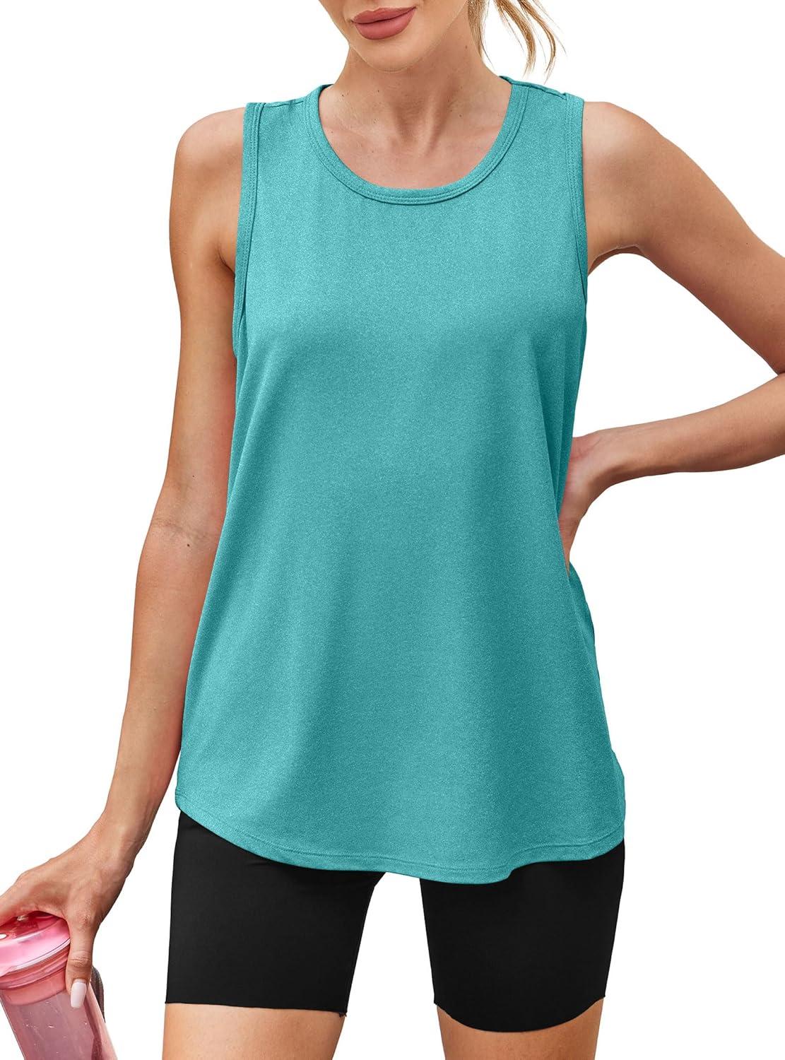 imageWomens Workout Tops Sleeveless Racerback Lightweight Active Tennis Yoga Shirts Athletic Running Tank Top for WomenBlue Green