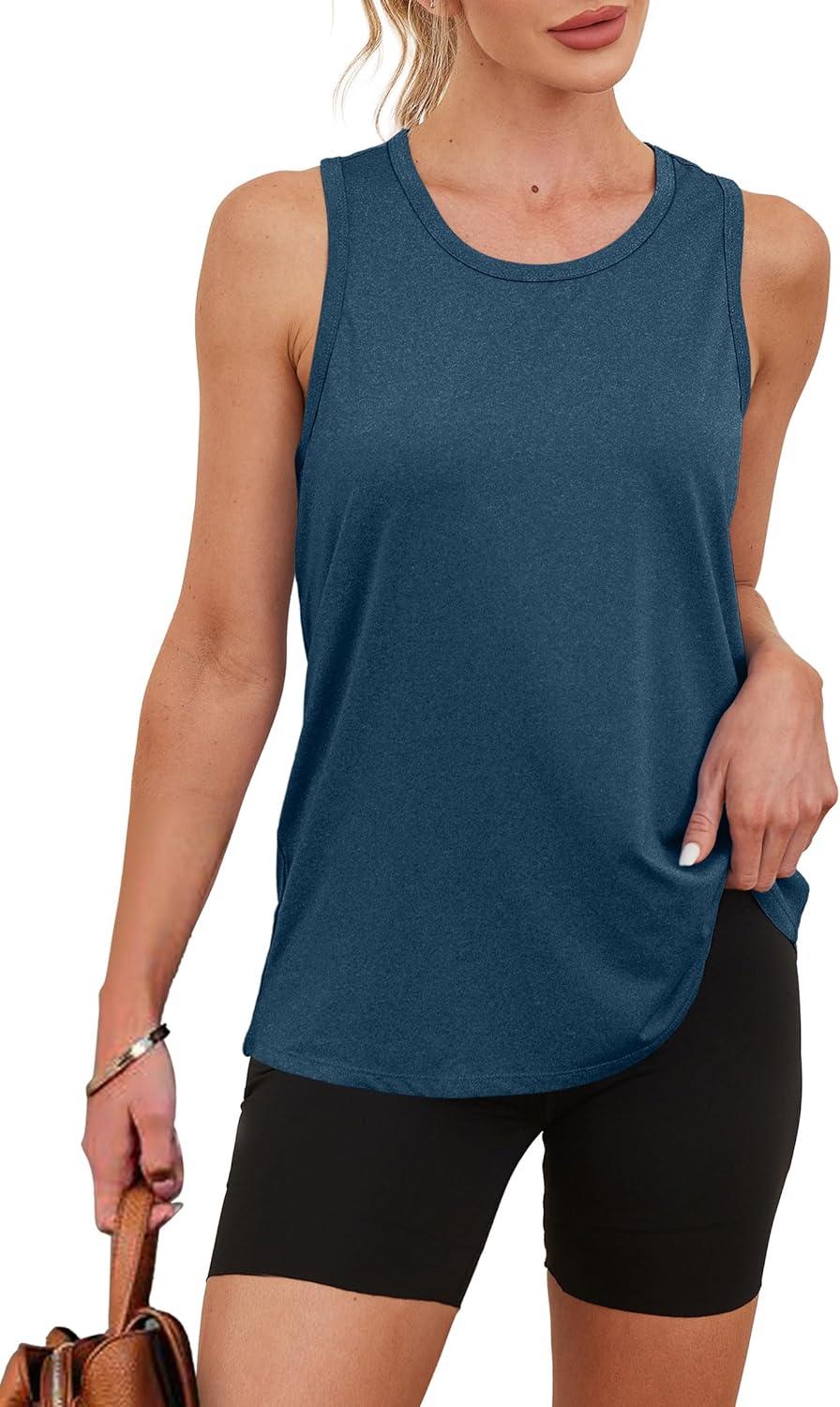 imageWomens Workout Tops Sleeveless Racerback Lightweight Active Tennis Yoga Shirts Athletic Running Tank Top for WomenDark Blue