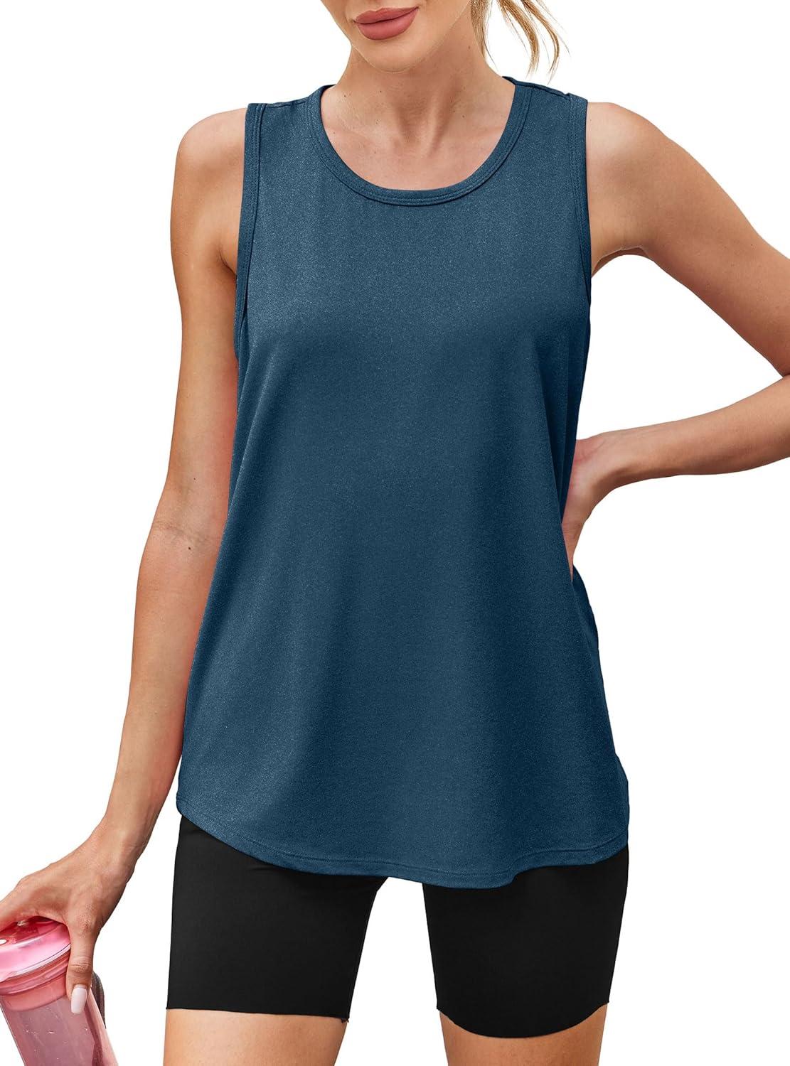 imageWomens Workout Tops Sleeveless Racerback Lightweight Active Tennis Yoga Shirts Athletic Running Tank Top for WomenDark Blue