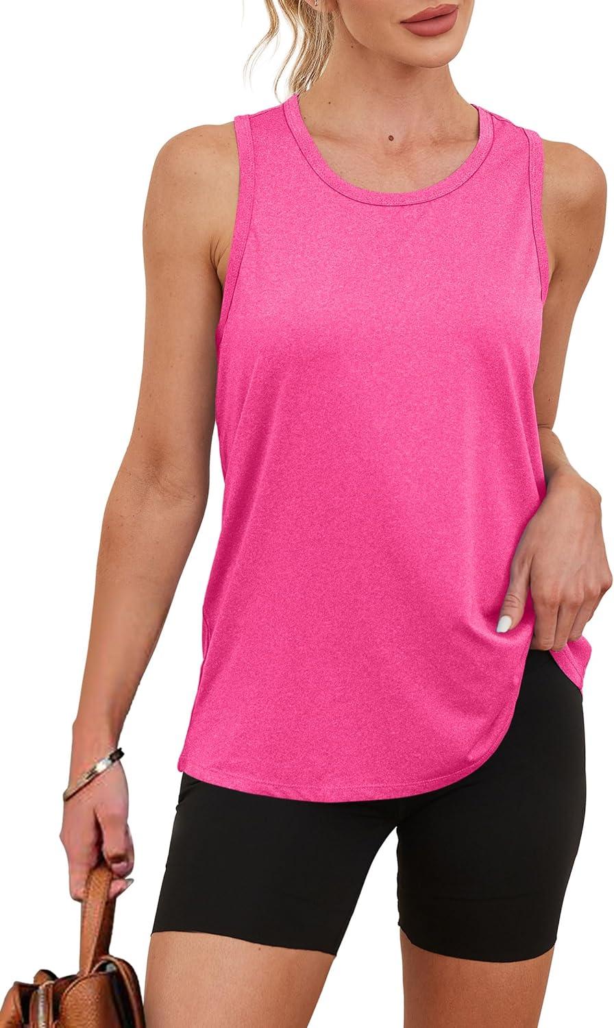 imageWomens Workout Tops Sleeveless Racerback Lightweight Active Tennis Yoga Shirts Athletic Running Tank Top for WomenPink