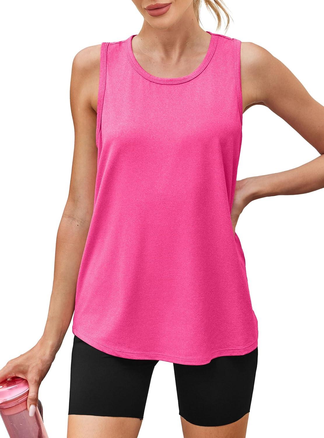 imageWomens Workout Tops Sleeveless Racerback Lightweight Active Tennis Yoga Shirts Athletic Running Tank Top for WomenPink
