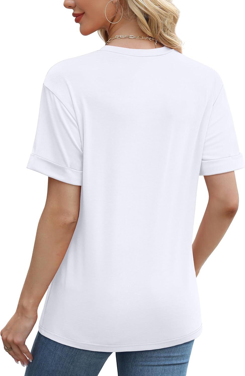 imageXIEERDUO Summer Tops for Women Casual Crewneck Short Sleeve Shirts Pocket ComfyWhite