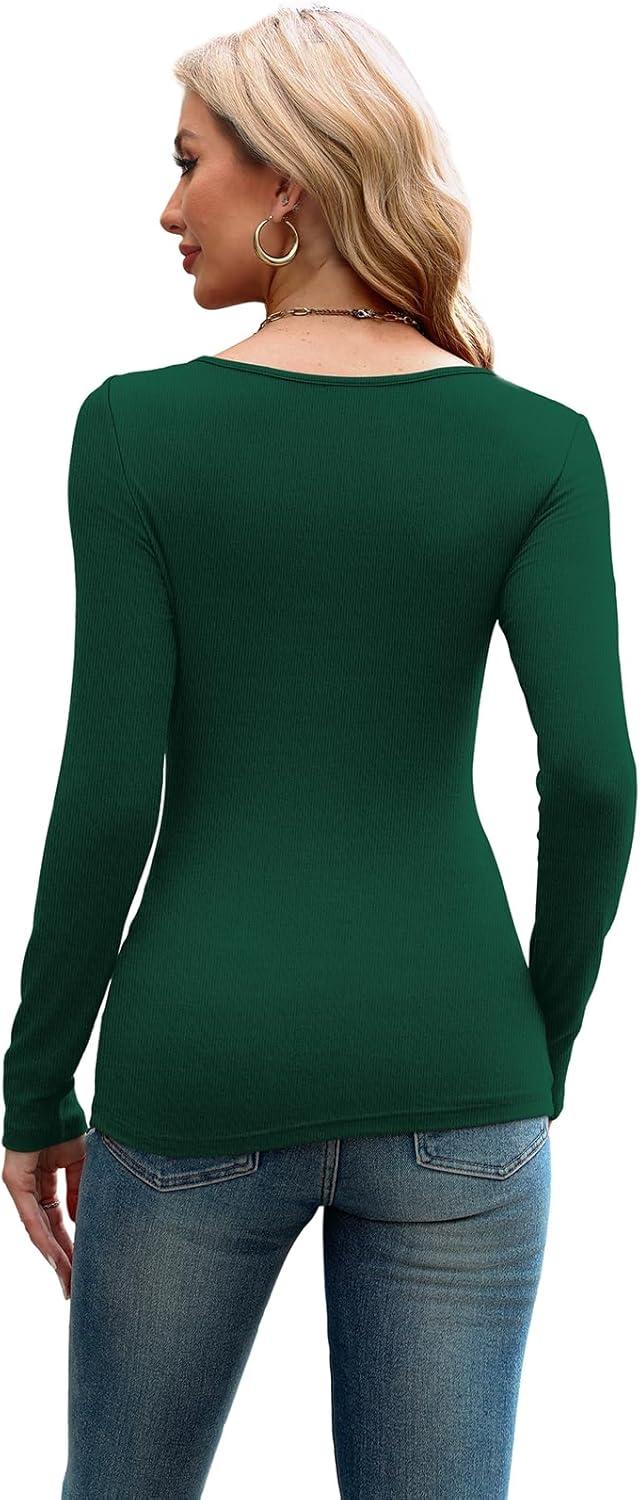 imageXIEERDUO Womens Long Sleeve Tops Slim Fit Fall Shirts Cutout Tops Y2K Ribbed TshirtGreen