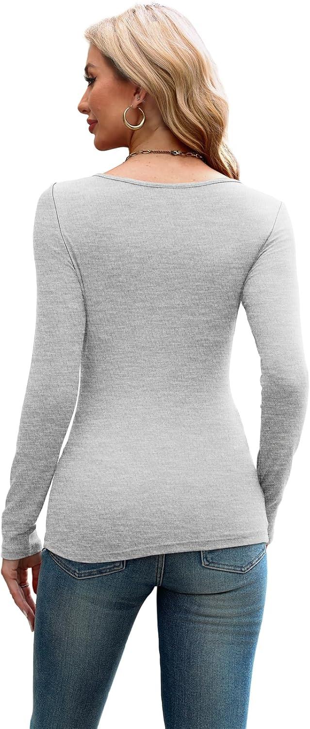imageXIEERDUO Womens Long Sleeve Tops Slim Fit Fall Shirts Cutout Tops Y2K Ribbed TshirtGrey