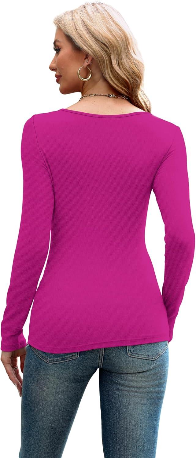 imageXIEERDUO Womens Long Sleeve Tops Slim Fit Fall Shirts Cutout Tops Y2K Ribbed TshirtPurple Red