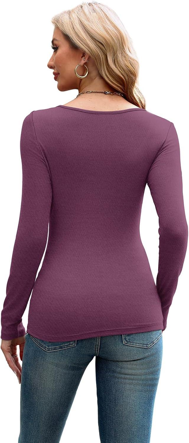 imageXIEERDUO Womens Long Sleeve Tops Slim Fit Fall Shirts Cutout Tops Y2K Ribbed TshirtPurplish