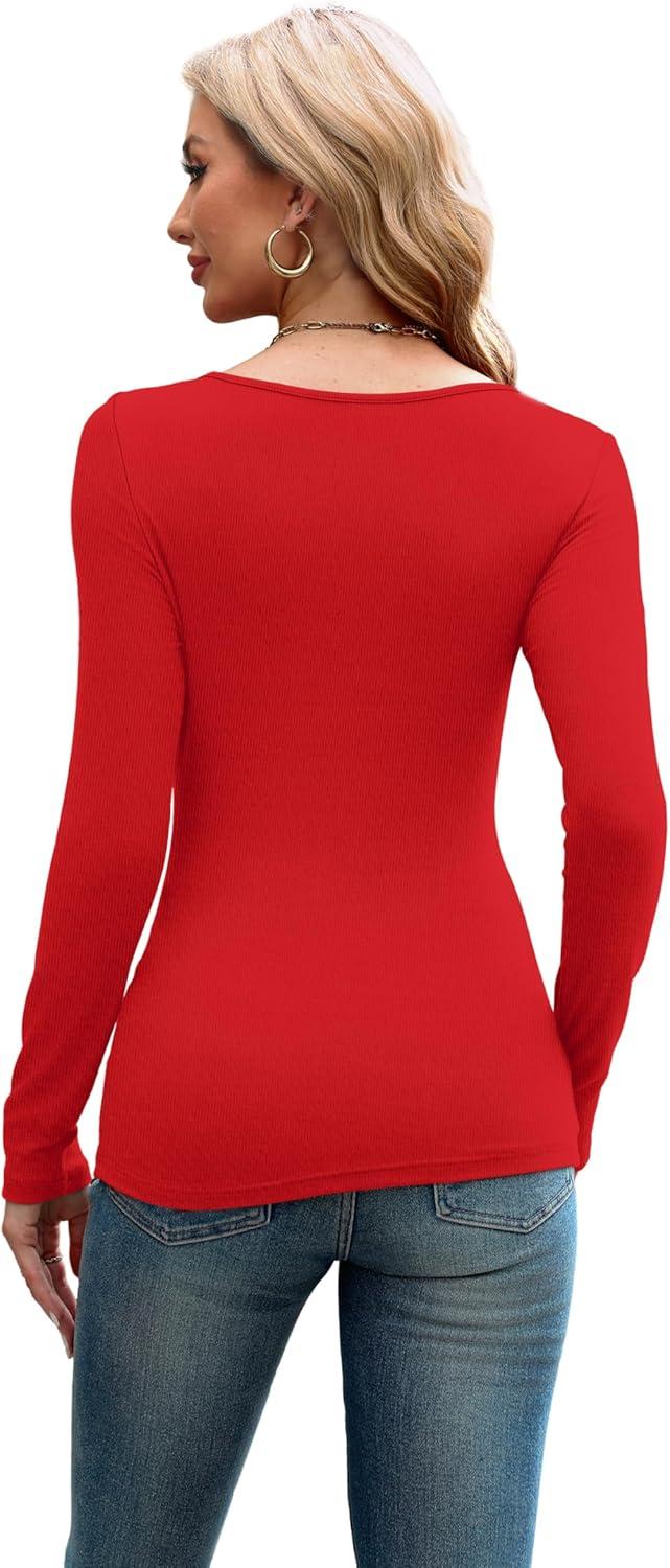 imageXIEERDUO Womens Long Sleeve Tops Slim Fit Fall Shirts Cutout Tops Y2K Ribbed TshirtRed