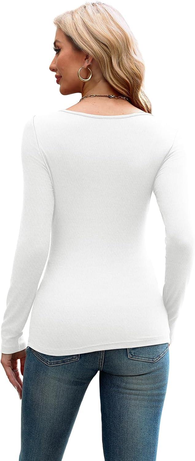 imageXIEERDUO Womens Long Sleeve Tops Slim Fit Fall Shirts Cutout Tops Y2K Ribbed TshirtWhite