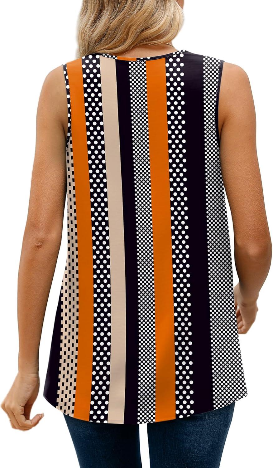 imageXIEERDUO Womens V Neck Chiffon Tank Top Sleeveless Work Office Pleated Blouses Tops02astripe Print