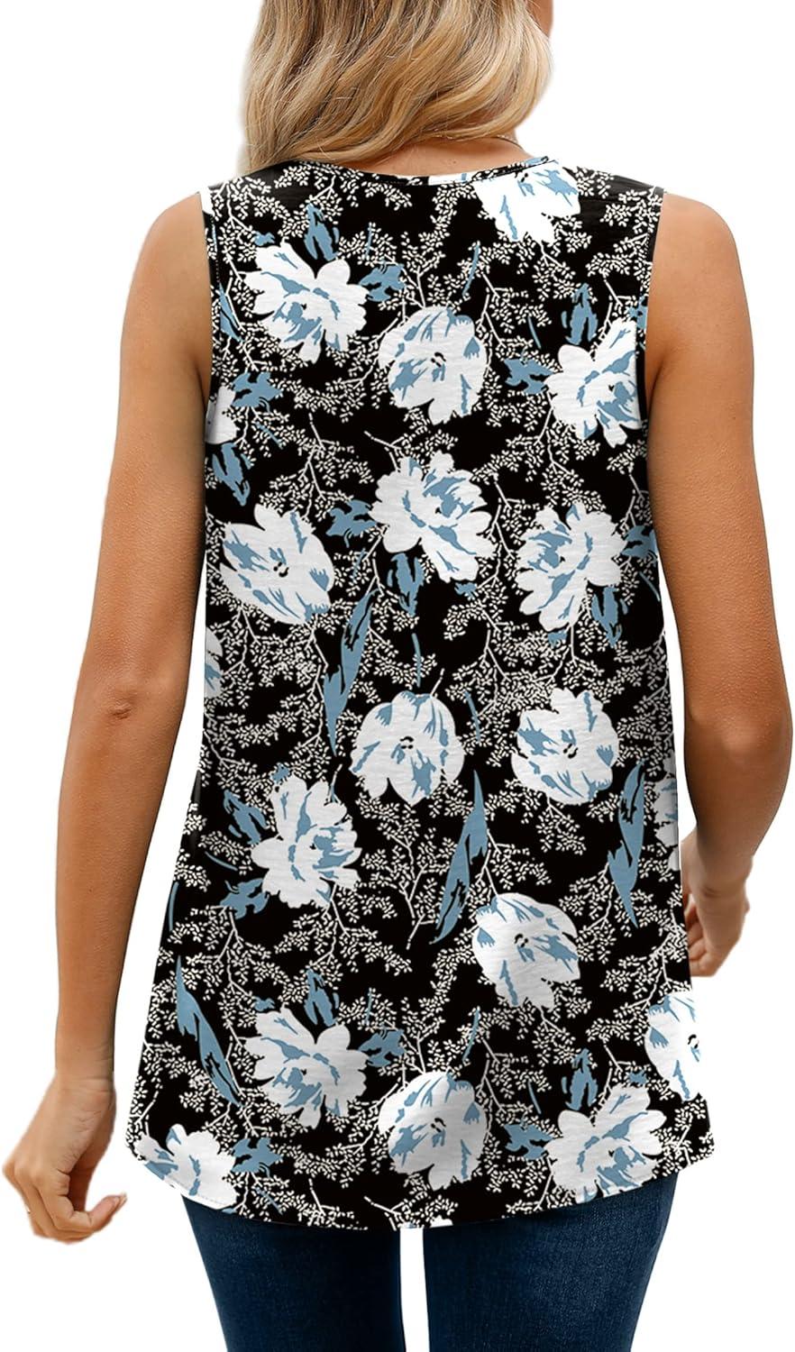 imageXIEERDUO Womens V Neck Chiffon Tank Top Sleeveless Work Office Pleated Blouses Tops03dblack Floral