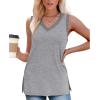 imageWomens Tank Tops Summer V Neck Loose Fit Casual Basic Side Split Sleeveless02grey