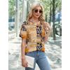 imageXIEERDUO Summer Tops for Women Casual Crewneck Short Sleeve Shirts Pocket ComfyBrown Printed