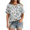 imageXIEERDUO Summer Tops for Women Casual Crewneck Short Sleeve Shirts Pocket ComfyColorful Leaves