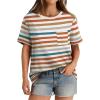 imageXIEERDUO Summer Tops for Women Casual Crewneck Short Sleeve Shirts Pocket ComfyColorful Stripe