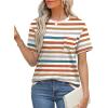 imageXIEERDUO Summer Tops for Women Casual Crewneck Short Sleeve Shirts Pocket ComfyColorful Stripe