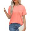 imageXIEERDUO Summer Tops for Women Casual Crewneck Short Sleeve Shirts Pocket ComfyCoral