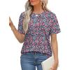 imageXIEERDUO Summer Tops for Women Casual Crewneck Short Sleeve Shirts Pocket ComfyPurple Flower