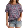 imageXIEERDUO Summer Tops for Women Casual Crewneck Short Sleeve Shirts Pocket ComfyPurple Flower