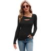 imageXIEERDUO Womens Long Sleeve Tops Slim Fit Fall Shirts Cutout Tops Y2K Ribbed TshirtBlack