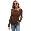 imageXIEERDUO Womens Long Sleeve Tops Slim Fit Fall Shirts Cutout Tops Y2K Ribbed TshirtBrown