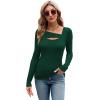 imageXIEERDUO Womens Long Sleeve Tops Slim Fit Fall Shirts Cutout Tops Y2K Ribbed TshirtGreen