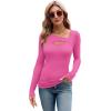 imageXIEERDUO Womens Long Sleeve Tops Slim Fit Fall Shirts Cutout Tops Y2K Ribbed TshirtHot Pink