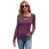 imageXIEERDUO Womens Long Sleeve Tops Slim Fit Fall Shirts Cutout Tops Y2K Ribbed TshirtPurplish