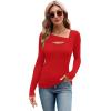 imageXIEERDUO Womens Long Sleeve Tops Slim Fit Fall Shirts Cutout Tops Y2K Ribbed TshirtRed