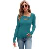 imageXIEERDUO Womens Long Sleeve Tops Slim Fit Fall Shirts Cutout Tops Y2K Ribbed TshirtTeal