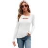 imageXIEERDUO Womens Long Sleeve Tops Slim Fit Fall Shirts Cutout Tops Y2K Ribbed TshirtWhite