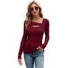 imageXIEERDUO Womens Long Sleeve Tops Slim Fit Fall Shirts Cutout Tops Y2K Ribbed TshirtWine Red