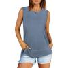 imageXIEERDUO Womens Summer Tank Tops Sleeveless Round Neck Casual Side Hem Tops Loose FitDark Blue