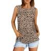 imageXIEERDUO Womens Summer Tank Tops Sleeveless Round Neck Casual Side Hem Tops Loose FitPrinted Leopard