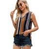 imageXIEERDUO Womens V Neck Chiffon Tank Top Sleeveless Work Office Pleated Blouses Tops02astripe Print