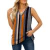 imageXIEERDUO Womens V Neck Chiffon Tank Top Sleeveless Work Office Pleated Blouses Tops02astripe Print