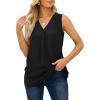 imageXIEERDUO Womens V Neck Chiffon Tank Top Sleeveless Work Office Pleated Blouses Tops02black