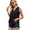 imageXIEERDUO Womens V Neck Chiffon Tank Top Sleeveless Work Office Pleated Blouses Tops02black