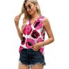 imageXIEERDUO Womens V Neck Chiffon Tank Top Sleeveless Work Office Pleated Blouses Tops02chot Pink Flower