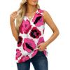 imageXIEERDUO Womens V Neck Chiffon Tank Top Sleeveless Work Office Pleated Blouses Tops02chot Pink Flower
