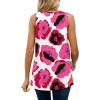 imageXIEERDUO Womens V Neck Chiffon Tank Top Sleeveless Work Office Pleated Blouses Tops02chot Pink Flower